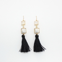 2016 New square Protein gems White stone personality black tassel drop earrings for women 2024 - buy cheap