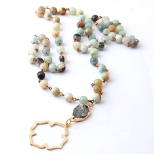 Fashion Bohemian Tribal Jewelry Beads Halsband Amazonite Stones Natural Druzy Flower of Life Pendant Necklace 2024 - buy cheap