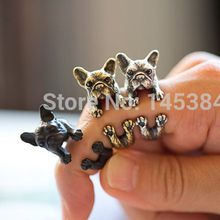 Wholesale French bulldog ring Black / Antique Silver / Antique Bronze  Women's  Retro Burnished Animal  Ring Free Ship 12pcs/Lot 2024 - buy cheap