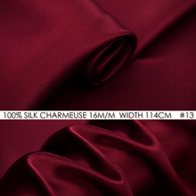Tecido de cetim de seda cisúli charmeuse, tecido de seda 114cm de largura 16momme/100% tecido de seda natural vinho vermelho no13 2024 - compre barato