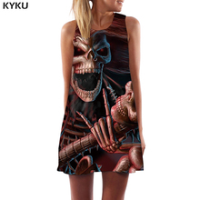 Kyku vestido feminino esqueleto, crânio, música, escritório, gótico, mini punk rock boho mulheres roupas envoltório 2024 - compre barato