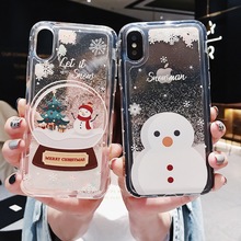 GYKZ Cute Snowman Quicksand Phone Cases For iPhone XR XS MAX 7 6 6s 8 Plus Soft Clear TPU Full Back Cover For iPhone X Coque 2024 - buy cheap