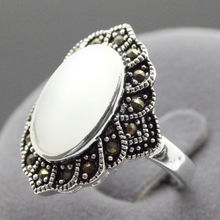 Hot sale new Style >>>> Vintage 17X22MM Oval White Opal Marcasite 925 Sterling Silver Ring 7/8/9 2024 - buy cheap