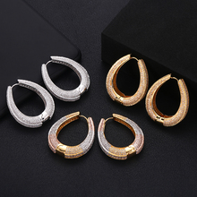 Jankelly   Luxury Geometric Cubic Zirconia Statement Big Hoop Earrings For Women Wedding DUBAI Bridal Round Circle Hoop Earrings 2024 - buy cheap