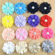 30pcs/lot Newest 2.8 Inch Chiffon Lace Flower With Rhinestone Buttons Flat Back For Kids Headband Accessories FH60 2024 - buy cheap