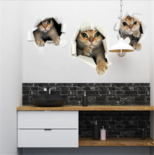 Adesivo de parede de gato 3d vívido, decoração de banheiro, lavabo, sala de estar, cozinha, animal, decalque, adesivo artístico, pôster 2024 - compre barato