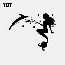 YJZT-pegatina de vinilo para coche, calcomanía de sirena con delfín Gir, C24-0803 negro/plateado, 15,9 CM x 12,4 CM 2024 - compra barato