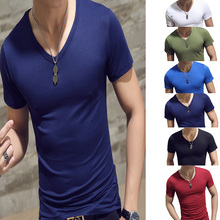 Camiseta masculina de verão, camiseta fitness para homens, manga curta, gola em v, camisetas casuais azuis, 2xl, camiseta preta masculina, nova, quente, 2018 2024 - compre barato