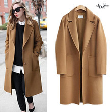 Abrigo de lana de talla grande para L-5XL, abrigo largo de estilo coreano para mujer, abrigo holgado informal de Color sólido, ouc2707 2024 - compra barato