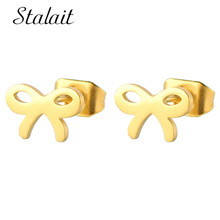 Mini pendientes de acero de titanio con lazo para mujer, exquisitos pendientes de tuerca de acero inoxidable de Color dorado y acero fino, regalo 2018, 2018 2024 - compra barato