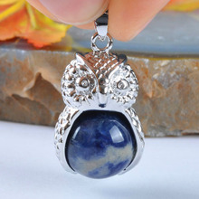 Natural Sodalite Blue Bead GEM Pendant Jewelry For Gift Owl S951 2024 - buy cheap
