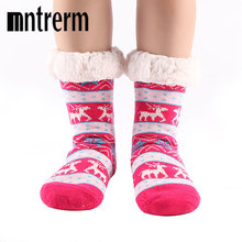 Mntrerm-Calcetines para interiores forrado de nailon para mujer, medias cálidas y suaves con doble diseño de reno, para invierno y Navidad 2024 - compra barato