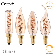 Grensk E14 LED Dimmable Retro Candle Light Filament Spiral Bulb E12 LED Bulb Edison 110V 220V 3W Glass Vintage Lamp T25 C35 C32T 2024 - buy cheap