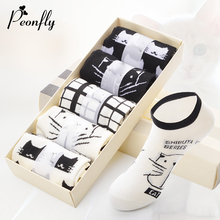 5pairs/lot art Cartoon cat Socks slippers women Spring Summer Cathead Boat Kitty Full Cotton Woman Socks 2024 - buy cheap