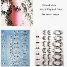 1pc 3D Acrylic Engraved flower Nail Sticker Embossed white black lace Flower Water Decals Empaistic Nail Water Slide DecalsZ0108 2024 - buy cheap