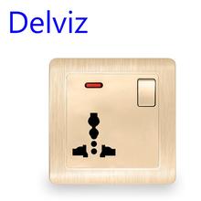 Delviz soquete universal com 3 buracos, tomada de alimentação ue com indicador de controle de interruptor, padrão gb dourado 13a de painel de parede 2024 - compre barato