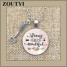 STRONG FEARLESS BEAUTIFUL Charm Alloy Pendant Glass Necklace, a gift for mom, a strong woman, a fearless charm, a survivor. 2024 - buy cheap