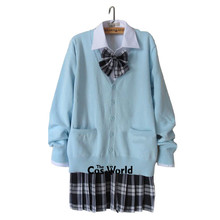 Estudiante estilo pijo Class Japan JK uniforme de escuela secundaria Invierno Azul cuello pico Cardigan negro blanco Falda plisada trajes 2024 - compra barato