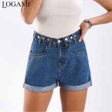 LOGAMI High Waist Button Denim Shorts Summer Women Straight Shorts Jeans 2024 - buy cheap