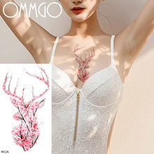 Женские временная татуировка OMMGO, розовая татуировка с цветком персика, водостойкая Сексуальная Татуировка на руку для боди-арта 2024 - купить недорого