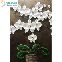 Quadrado completo 5d diy pintura diamante "flores brancas" bordado ponto cruz mosaico decoração para casa gif cj4 2024 - compre barato