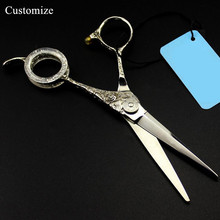 Customize logo upscale japan steel 5.5'' flower hair salon scissors cutting barber makas haircut shears hairdressing scissors 2024 - buy cheap