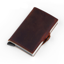 BISI GORO Genuine Leather New Style Wallet  Unisex Business Card Holder Metal Rfid Blocking Mini Slim Wallet Hasp Travel Purse 2024 - buy cheap