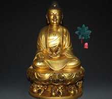 Tibet Temple Pure Copper 24K Gold Gild Foo Dog Lion Amitabha Buddha Rulai Statue 2024 - buy cheap