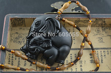 Natural Black Obsidian Elephant Pendant Wood Chains Necklace Fashion Women Jewelry 5pc/lot 2024 - buy cheap