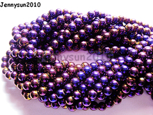 6mm Metallic Purple Natural Hematite Gems stone Round Ball Beads  Metallic Color 16'' for Jewelry Making Crafts 10 Strands/Pack 2024 - buy cheap
