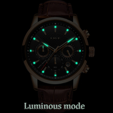 LIGE Quartz Watches Men Luxury Brand Stopwatch Date Luminous Hands Genuine Leather 30M Waterproof Male Watch Black Wristwatches 2024 - buy cheap