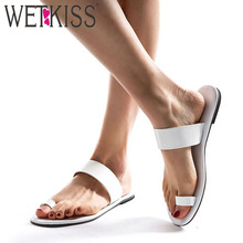 WETKISS Plus Size 48 White Women Slides Flip Flop Slippers Woman Casual Slides Shoes Beach Female Flat Mules Shoes Girl Summer 2024 - buy cheap