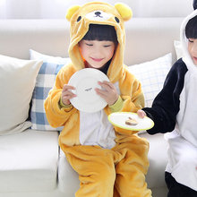 Novas Crianças Pijamas Animal Pijamas de Inverno Quente Menina Menino Crianças Pijama Macacão Com Capuz Pijamas Bonito Dos Desenhos Animados Rilakkuma Urso Cosplay 2024 - compre barato