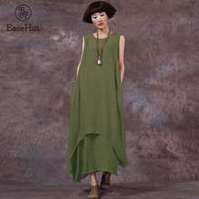 EaseHut Women Long Dress Summer Casual Loose O-Neck Pockets Dresses Vintage Plus Size S-5XL Sleeveless Dress vestidos mujer 2024 - buy cheap