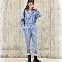 Женский джинсовый комбинезон, с длинным рукавом, в стиле ретро, 2019 2024 - купить недорого