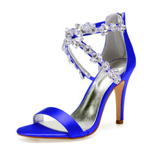 High Heels Satin Crystals Wedding Sandals Shoes Women Open Toe Zipper Back Straps Formal Party Ladies Dress Sandals 2024 - buy cheap