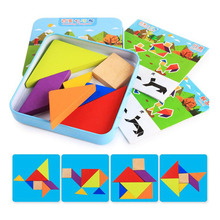 Caixa de quebra-cabeça de madeira, tangram, 7 peças, aprendizagem precoce, educação, jogos para crianças, infantil 2024 - compre barato