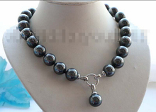 FREE shipping>>>>18" Natural 16mm Black Round Shell Pearl Necklace Pendant #f1617! 2024 - buy cheap