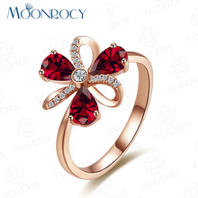 MOONROCY Drop Shipping Fashion Cubic Zirconia Rose Gold Color Red Crystal  Wedding Rings Jewelry Wholesale for Women Girls Gift 2024 - buy cheap