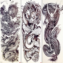 Tatuagem temporária sexy totem verão tatuagem, dragão preto chinês manga completa, adesivos de tatuagem arte corporal desenho de homens pernas 2024 - compre barato