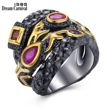 DreamCarnival 1989 Women Big Gothic Ring Unique Vintage Jewelry Hiphop Fashion Black Gold Color Synthetic Cubic Zirconia ZR14125 2024 - buy cheap