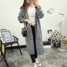 TingYiLi Autumn Winter Long Sleeve Cardigan Women Gray Sweater Cardigan Back Hollow Out Knitted Long Cardigan 2024 - buy cheap