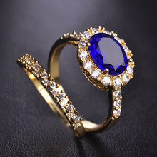 Blucome New Fashion Shiny Blue Zircon Rhinestones Copper Ring Double Rings Women Girl's Party Banquet Wedding Finger Accessories 2024 - buy cheap