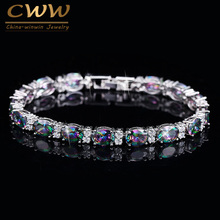 CWWZircons lujo diseño ovalada Multicolor Arco Iris místico cristal mujer elegante pulsera con piedras de Zirconia cúbica CB149 2024 - compra barato