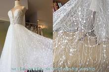 DIY NEW 3D Tassels sequins yarn lace fabric  beaded embroidered cloth for wedding dress / curtains DIY 1order=0.5yard 2024 - buy cheap
