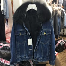 2020 Autumn Winter Women Coat Denim Real Fur Jacket Female Korean Fox Fur Collar Thick Detachable Real Rabbit Fur Liner Parka 2024 - buy cheap