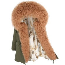 2021 Long Women Winter Jacket Coat Parka  Army Green Natura Real Mongolia Sheep Fur Collar Hood Real Rabbit Fur Liner Streetwear 2024 - buy cheap