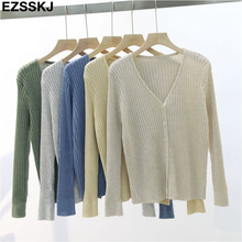 Spring cashmere casual Women Sweater Knitted Cardigan Long Sleeve V-Neck Solid Loose Cardigan Women Sweater Basic Jacket 2024 - buy cheap