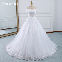 Fansmile 2022 Vestido De Noiva Pearls Lace Wedding Dress Train Plus Size Customized Tulle Mariage Bridal Wedding FSM-433T 2024 - buy cheap