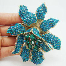 Joyería de moda de flores de diamantes de imitación Estilo Vintage azul diamantes de imitación cristal orquídea flor broche Pin envío gratis 2024 - compra barato